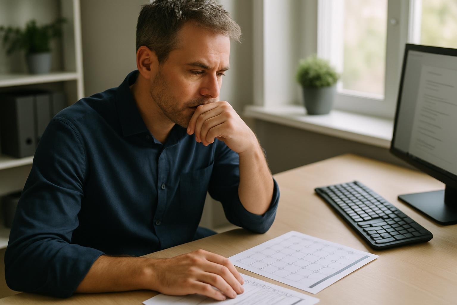 Business owner reviewing a calendar and checklist for company compliance at a desk.