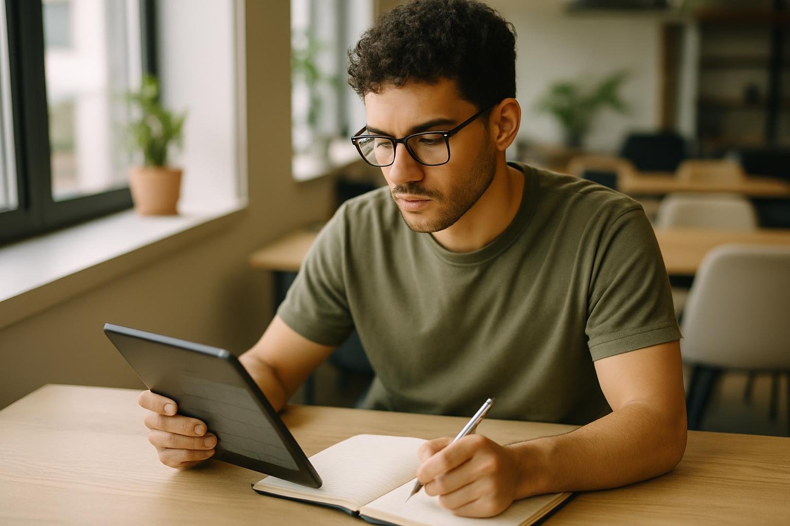Founder in coworking space reviewing a tax calendar and compliance deadlines.